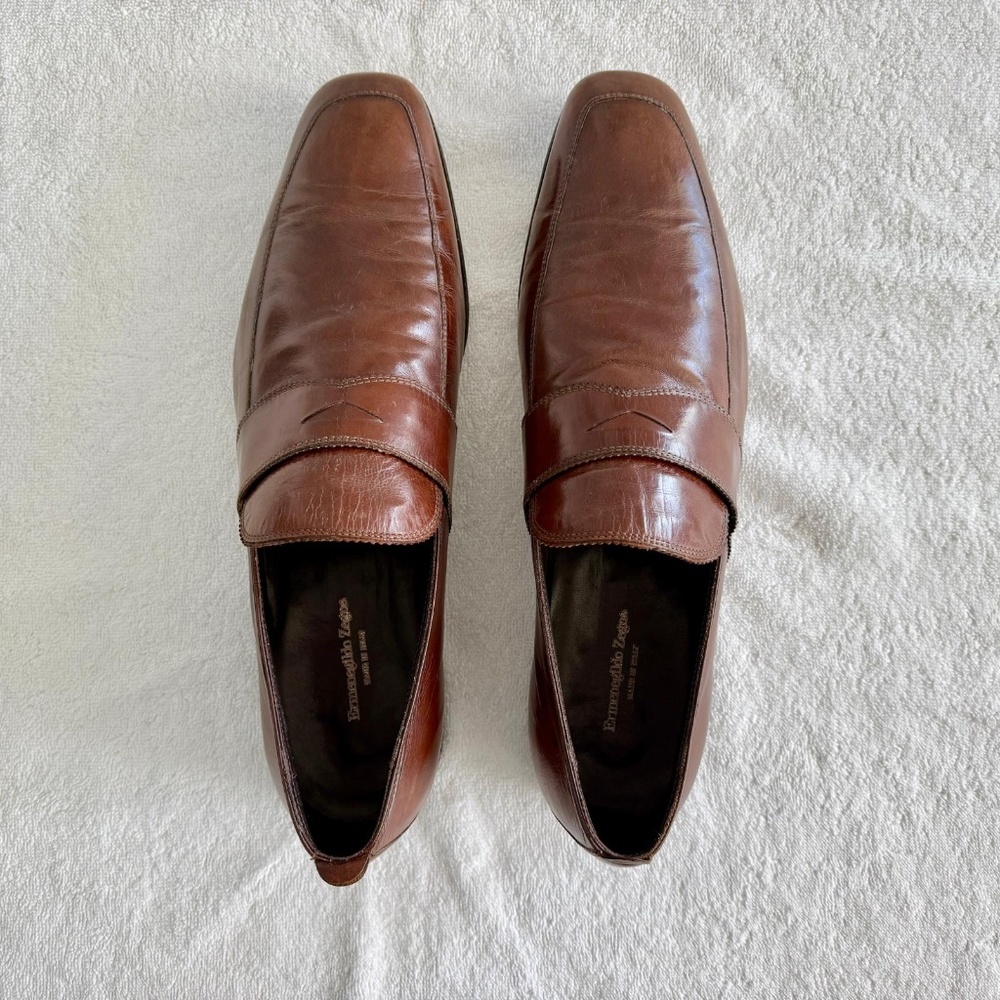 ERMENEGILDO ZEGNA MEN'S BROWN LEATHER SHOES